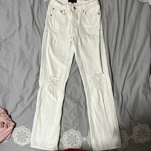 Rachel Roy ripped brown threaded white jeans